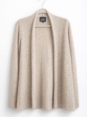 Leo & Sage Sequin Knit Cardigan Alpaca Merino Blend Open Front Neutral Luxe S